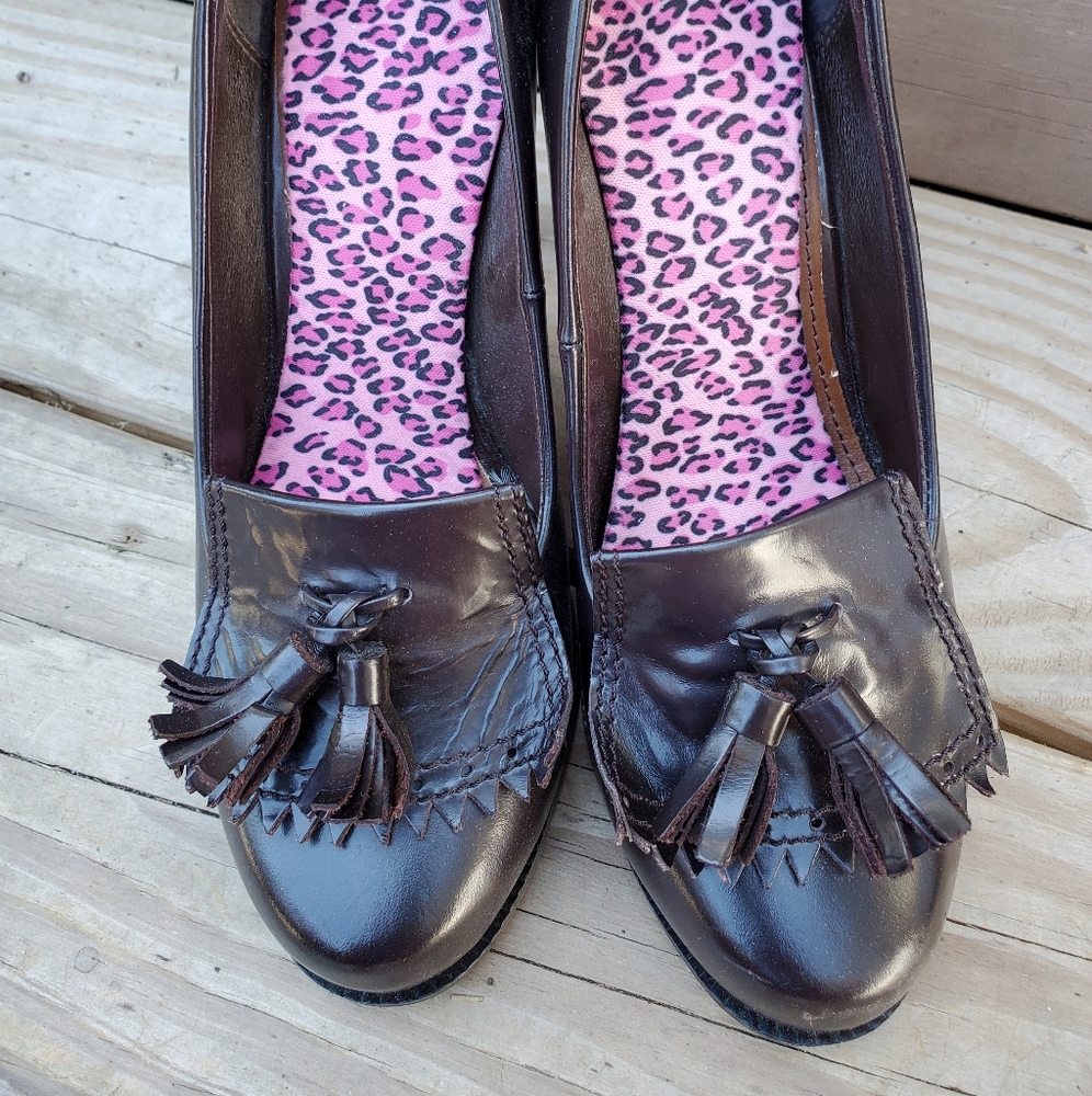 Halogen Chocolate Brown  Leather Heeled Loafers Size 6.5